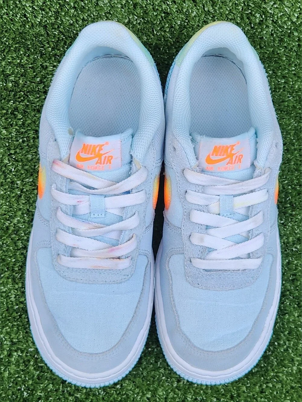 Nike Air Force 1 Low Running Little Blue Orange Leather Big Girls Size 4.5 Youth